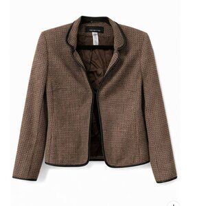 Jones New York Wool Blend Jacket Blazer – Brown Tweed with Piping – Size 8